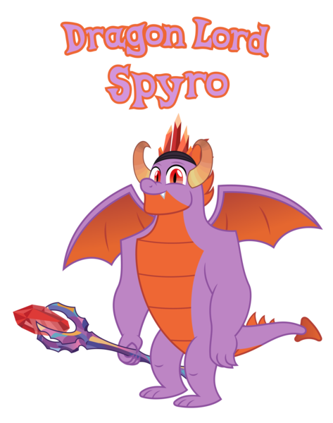 Size: 1782x2260 | Tagged: source needed, safe, anonymous artist, derpibooru import, oc, oc:dragon lord spyro, unofficial characters only, dragon, bloodstone scepter, crown, crystal, eyes open, g4, gem, happy, horn, image, jewelry, looking, looking at you, male, name, offspring, parent:princess ember, parent:spike, parents:emberspike, png, product of incest, regalia, royalty, scepter, simple background, solo, spread wings, standing, text, tooth, transparent background, wings