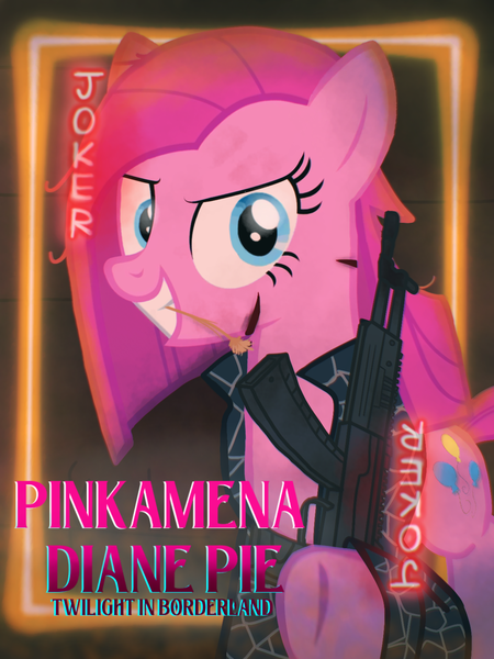 Size: 1200x1600 | Tagged: semi-grimdark, artist:twital, derpibooru import, pinkie pie, earth pony, pony, comic cover, gun, image, pinkamena diane pie, png, rifle, solo, twilight in borderland, weapon