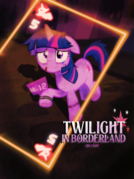 Size: 1200x1600 | Tagged: safe, artist:twital, derpibooru import, twilight sparkle, pony, unicorn, comic cover, female, g4, horn, image, png, twilight in borderland, unicorn twilight