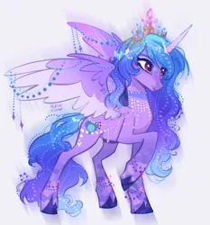 Size: 2200x2361 | Tagged: safe, artist:peachmichea, derpibooru import, izzy moonbow, alicorn, pony, g5, accessory, alicornified, beautiful, bracelet, colored, colored wings, concave belly, crown, eyeshadow, female, gradient mane, gradient tail, hanging, high res, horn markings, image, izzycorn, jewelry, jpeg, long mane, makeup, mare, necklace, race swap, raised hoof, regalia, slender, solo, standing, tail, thin, two toned wings, unshorn fetlocks, wings
