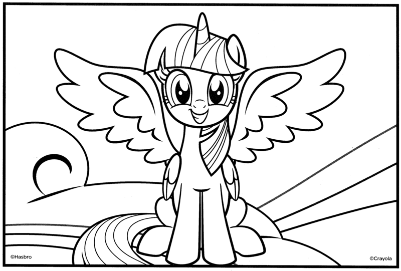 Size: 3108x2100 | Tagged: safe, derpibooru import, official, twilight sparkle, twilight sparkle (alicorn), alicorn, pony, cloud, coloring book, coloring page, crayola, error, female, folded wings, four wings, front view, g4, grin, hasbro, image, looking at you, mare, multiple wings, png, rainbow, sitting, smiling, solo, spread wings, wings