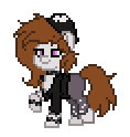 Size: 118x124 | Tagged: safe, oc, oc:kumikoshy, unofficial characters only, earth pony, pony, pony town, beanie, clothes, earth pony oc, female, hat, image, jacket, mare, pants, png, raised hoof, simple background, solo, tail, torn clothes, white background