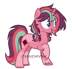 Size: 1700x1609 | Tagged: safe, artist:chaemvsk, derpibooru import, oc, oc:cassidy jones apple, unofficial characters only, pony, unicorn, base used, coat markings, female, hair tie, horn, image, mare, multicolored hair, offspring, open mouth, open smile, parent:big macintosh, parent:twilight sparkle, parents:twimac, png, signature, simple background, smiling, solo, striped mane, transparent background, unshorn fetlocks