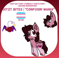 Size: 1738x1720 | Tagged: safe, artist:bloodiebitez, derpibooru import, oc, oc:ditzy bites, unofficial characters only, bat, fruit bat, undead, vampire, vampony, image, png, pride flag, reference sheet
