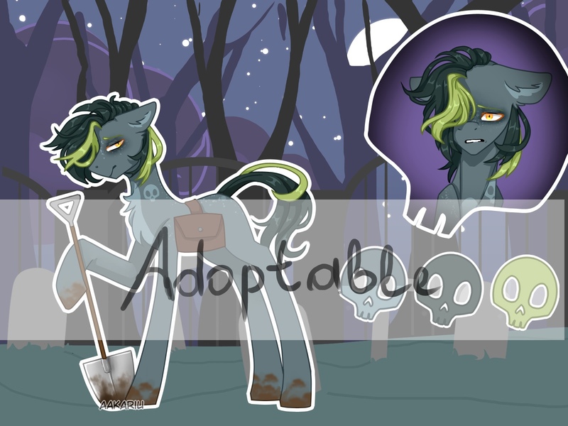Size: 1600x1200 | Tagged: safe, artist:aakariu, derpibooru import, oc, earth pony, adoptable, auction, background, graveyard, image, jpeg, night, reference, solo