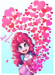 Size: 732x1000 | Tagged: safe, artist:the-park, derpibooru import, pinkie pie, human, equestria girls, g4, heart, holiday, humanized, image, open mouth, open smile, png, simple background, smiling, solo, sparkly eyes, valentine's day, wingding eyes