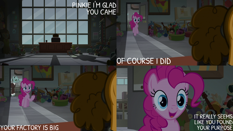 Size: 2000x1125 | Tagged: safe, derpibooru import, edit, edited screencap, editor:quoterific, screencap, cheese sandwich, pinkie pie, sans smirk, the last laugh, image, png