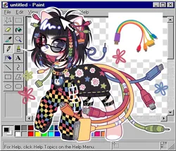 Size: 964x829 | Tagged: safe, artist:1312barks, derpibooru import, oc, unofficial characters only, earth pony, pony, bandaid, bandaid on nose, cable, choker, clothes, female, glasses, heterochromia, image, jewelry, jpeg, mare, ms paint, necklace, solo