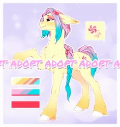 Size: 1840x1947 | Tagged: safe, artist:rrusha, derpibooru import, oc, unofficial characters only, earth pony, pony, abstract background, adoptable, braid, chest fluff, female, image, jpeg, mare, reference sheet, solo, unshorn fetlocks, watermark