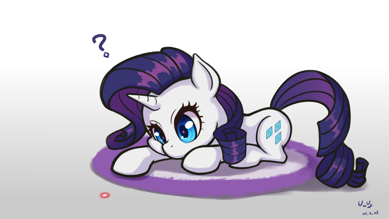 Size: 1775x1000 | Tagged: safe, artist:the-park, derpibooru import, rarity, pony, behaving like a cat, image, laser pointer, lying down, png, simple background, solo