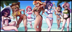 Size: 7424x3300 | Tagged: safe, artist:the-park, derpibooru import, applejack, fluttershy, pinkie pie, rainbow dash, rarity, sci-twi, sunset shimmer, twilight sparkle, human, equestria girls, beach, beach ball, beach chair, beach hat, bikini, breasts, busty applejack, busty fluttershy, busty humane seven, busty pinkie pie, busty rainbow dash, busty rarity, busty sci-twi, busty sunset shimmer, busty twilight sparkle, chair, clothes, female, floaty, g4, human coloration, humane five, humane seven, humane six, humanized, image, mane six, ocean, one eye closed, png, pool toy, pose, smiling, stupid sexy applejack, stupid sexy fluttershy, stupid sexy pinkie, stupid sexy rainbow dash, stupid sexy rarity, stupid sexy sunset shimmer, stupid sexy twilight, swimsuit, tube, water, wink