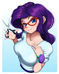 Size: 795x1000 | Tagged: safe, artist:the-park, derpibooru import, rarity, human, equestria girls, breasts, busty rarity, g4, glasses, human coloration, image, looking at you, pincushion, png, scissors, simple background, smiling, smiling at you, solo