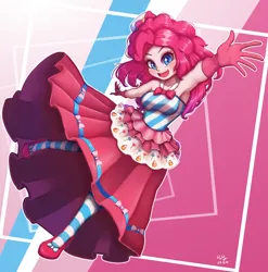 Size: 988x1000 | Tagged: safe, artist:the-park, derpibooru import, pinkie pie, equestria girls, clothes, dress, gala dress, gloves, hat, image, png, simple background, solo