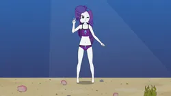 Size: 3840x2160 | Tagged: safe, artist:underwaterfanatic, derpibooru import, rarity, human, equestria girls, belly button, bikini, bubble, clothes, cute, female, g4, holding breath, humanized, image, kisekae, midriff, ocean, one eye closed, peace sign, png, puffy cheeks, rarity's purple bikini, seabed, swimsuit, underwater, water, wink