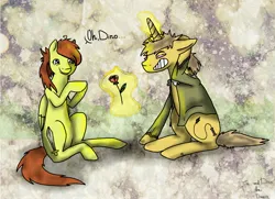 Size: 2560x1854 | Tagged: safe, artist:ferafel, derpibooru import, oc, unofficial characters only, pegasus, pony, 2013, duo, female, flower, grin, image, jpeg, male, mare, rose, smiling, stallion