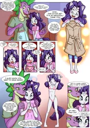 Size: 3720x5244 | Tagged: suggestive, artist:anibaruthecat, banned from derpibooru, ponerpics import, ponybooru import, rarity, spike, surprise, anthro, dragon, unicorn, comic:private photo sessions, adorasexy, adult, adult spike, anime, anime style, arm behind head, armpits, bag, beautiful, beautisexy, bikini, bra, breasts, busty rarity, clothes, comic, couple, cute, dragon ears, female, gift giving, happy, hooves, horn, image, in love, lolicon, male, male and female, older, older spike, open mouth, open smile, png, pony ears, pose, sexy, shipping, shirt, shopping bags, small breasts, sparity, speech, speech bubble, straight, stupid sexy rarity, sultry pose, surprised, swimsuit, t-shirt, talking, teenage rarity, teenager, text, trenchcoat, underage, underwear