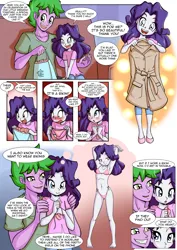 Size: 3720x5244 | Tagged: suggestive, artist:anibaruthecat, banned from derpibooru, ponerpics import, ponybooru import, rarity, spike, comic:private photo sessions (eqg), equestria girls, adorasexy, adult, adult spike, anime, anime style, arm behind head, armpits, bag, bikini, bra, breasts, busty rarity, clothes, comic, couple, cute, cute face, dialogue, dress, female, happy, image, in love, lolicon, male, male and female, older, older spike, open mouth, open smile, png, pose, sexy, shipping, shirt, shopping bags, small breasts, smiling, sparity, speech, speech bubble, straight, stupid sexy rarity, sultry pose, surprised, swimsuit, t-shirt, talking, teenage rarity, teenager, text, trenchcoat, underage, underwear