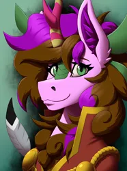 Size: 2000x2692 | Tagged: safe, artist:twotail813, derpibooru import, oc, unofficial characters only, kirin, equestria at war mod, bust, female, horn, image, kirin oc, png, portrait, smiling, solo, solo female