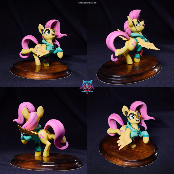 Size: 6000x6000 | Tagged: safe, artist:shuxer59, derpibooru import, fluttershy, butterfly, earth pony, insect, pegasus, pony, absurd resolution, butterfly on nose, clothes, craft, cute, female, figurine, headphones, hoodie, image, insect on nose, jpeg, mare, open mouth, open smile, photo, shyabetes, smiling, solo, standing on two hooves, walkman