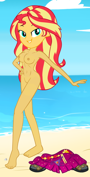 Size: 1736x3410 | Tagged: artist needed, explicit, anonymous artist, derpibooru import, sunset shimmer, equestria girls, equestria girls series, i'm on a yacht, spring breakdown, spoiler:eqg series (season 2), areola, beach, beautiful, beautisexy, breasts, busty sunset shimmer, clothes, complete nudity, dress, feet, female, females only, g4, hand on hip, happy, image, nipples, nude beach, nudity, ocean, open smile, photo, png, pose, practitioner of naturism, sand, sandals, sexy, skinny dipping, small areola, smiling, solo, solo female, stupid sexy sunset shimmer, teenager, teeth, underwear, undressed, vagina, vulva, water