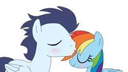 Size: 1280x720 | Tagged: safe, artist:dasher666, derpibooru import, rainbow dash, soarin', pegasus, pony, female, forehead kiss, image, kissing, male, mare, png, shipping, soarindash, stallion, straight