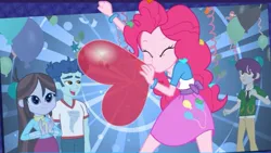 Size: 1065x599 | Tagged: safe, derpibooru import, pinkie pie, equestria girls, balloon, blowing up balloons, equestria girls app, female, g4, game screencap, image, inflating, jpeg, male