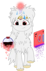 Size: 2090x3200 | Tagged: safe, artist:onil innarin, ponerpics import, oc, oc:asla, unofficial characters only, pony, asla's crown, female, fluffy, image, mare, png, poraina, potion, simple background, solo, tablet, transparent background, unshorn fetlocks, vector