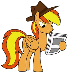 Size: 397x422 | Tagged: safe, artist:noi kincade, derpibooru import, oc, oc:firey ratchet, unofficial characters only, pony, detective, fedora, g4, hat, image, male, newspaper, png, solo, stallion