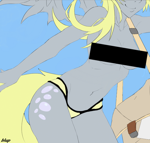 Size: 491x467 | Tagged: source needed, suggestive, artist:blup, derpibooru import, derpy hooves, anthro, pegasus, breasts, busty derpy hooves, censor bar, censored, clothes, female, g4, hidden eyes, image, partial nudity, png, smiling, solo, solo female, topless