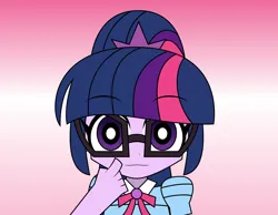 Size: 3000x2332 | Tagged: safe, artist:keronianniroro, derpibooru import, sci-twi, twilight sparkle, human, equestria girls, g4, image, looking at you, pink background, png, simple background, solo, vector