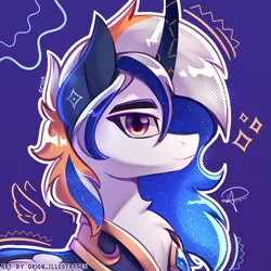 Size: 2300x2300 | Tagged: safe, artist:orion_illustrates, derpibooru import, oc, oc:orion stellaris, alicorn, pony, chest fluff, folded wings, horn, image, looking at you, male, multicolored hair, multicolored mane, png, solo, wings