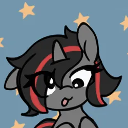 Size: 1280x1280 | Tagged: safe, artist:seylan, derpibooru import, oc, unofficial characters only, pony, unicorn, :p, cross-eyed, digital art, female, horn, image, one ear down, png, simple background, solo, stars, tongue out