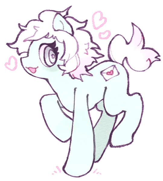 Size: 554x615 | Tagged: safe, artist:mod 18, derpibooru import, oc, oc:mod 18, unofficial characters only, earth pony, pony, series:komaeda love mail, cutie mark, envelope, eyelashes, heart, image, male, open mouth, png, simple background, smiling, solo, tail, white background, white mane, white tail