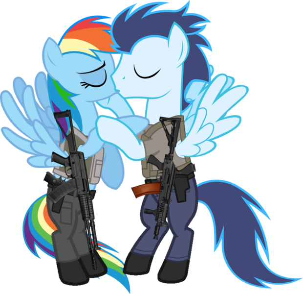 Size: 828x801 | Tagged: safe, artist:bobthelurker, artist:edy_january, derpibooru import, edit, vector edit, rainbow dash, soarin', pegasus, pony, call of duty, call of duty: warzone, duo, eyes closed, female, flying, g4, image, kissing, love, male, military, png, romance, romantic, shipping, simple background, smooch, soarindash, soldier, soldier pony, special forces, stalker, straight, task forces 141, transparent background, united states, vector