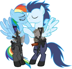 Size: 828x801 | Tagged: safe, artist:bobthelurker, artist:edy_january, derpibooru import, edit, vector edit, rainbow dash, soarin', pegasus, pony, call of duty, call of duty: warzone, duo, eyes closed, female, flying, g4, image, kissing, love, male, military, png, romance, romantic, shipping, simple background, smooch, soarindash, soldier, soldier pony, special forces, stalker, straight, task forces 141, transparent background, united states, vector