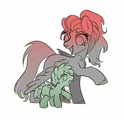 Size: 2086x2035 | Tagged: safe, artist:opalacorn, derpibooru import, oc, oc:asher, oc:void, unofficial characters only, pegasus, pony, baby, colt, duo, female, foal, image, jpeg, male, mare, mother and child, mother and son, one wing out, open mouth, open smile, partial color, simple background, smiling, turned head, void, white background, wings