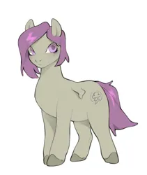 Size: 1078x1280 | Tagged: safe, artist:kuroikamome, derpibooru import, oc, oc:morning glory (project horizons), pegasus, pony, fallout equestria, fallout equestria: project horizons, colored hooves, eyelashes, fanfic art, featherless wings, female, frown, gray coat, image, jpeg, mare, pegasus oc, purple eyes, purple mane, purple tail, simple background, solo, tail, white background, wingding eyes, wings