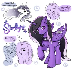 Size: 3449x3297 | Tagged: safe, artist:opalacorn, derpibooru import, twilight sparkle, twilight sparkle (alicorn), oc, oc:starlight, alicorn, pony, alicorn oc, bust, commission, duo, duo female, ethereal mane, female, horn, image, jpeg, mare, open mouth, open smile, simple background, smiling, solo focus, starry mane, white background, wings
