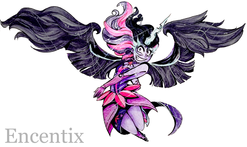 Size: 3103x1845 | Tagged: safe, artist:daleeny, artist:encentix, derpibooru import, sci-twi, twilight sparkle, human, equestria girls, female, g4, image, midnight sparkle, png, simple background, solo, traditional art, white background