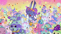 Size: 1920x1080 | Tagged: safe, derpibooru import, screencap, rabbit, g5, my little pony: tell your tale, spoiler:g5, spoiler:my little pony: tell your tale, spoiler:tyts02e08, alternate hairstyle, animal, animal costume, bunnisi beauties, bunnisus, bunny costume, clothes, costume, hair, image, jpeg, party, twitch (g5), twitchbetes