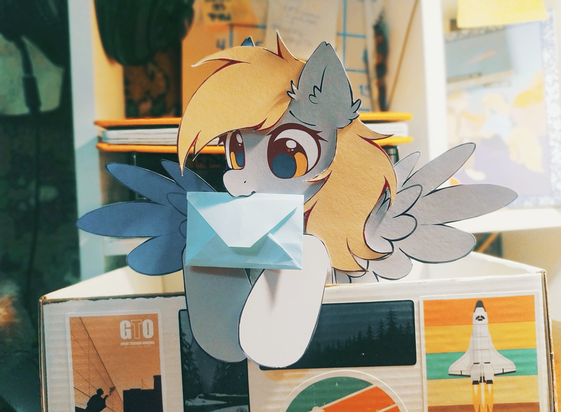 Size: 3938x2889 | Tagged: safe, artist:mirtash, derpibooru import, derpy hooves, pegasus, pony, craft, image, papercraft, photo, png, solo