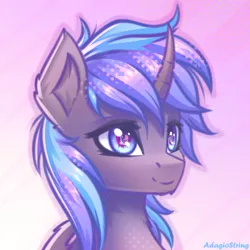 Size: 2000x2000 | Tagged: safe, artist:adagiostring, derpibooru import, oc, unofficial characters only, alicorn, pony, abstract background, blue eyes, blue mane, bust, commission, cute, gray coat, headshot commission, image, looking forward, male, png, portrait, simple background, solo, stallion, stallion oc