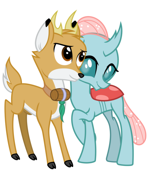 Size: 2623x3200 | Tagged: safe, artist:cheezedoodle96, derpibooru import, edit, idw, vector edit, bramble, ocellus, changedling, changeling, deer, school daze, .svg available, bramblecellus, crossed legs, cute, cuteling, diaocelles, female, g4, high res, idw showified, image, interspecies, looking at you, male, png, ship:bramblecellus, shipping, show accurate, shy, simple background, smiling, straight, transparent background, vector