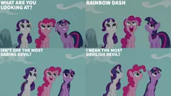 Size: 2000x1125 | Tagged: safe, derpibooru import, edit, edited screencap, editor:quoterific, screencap, pinkie pie, rarity, twilight sparkle, read it and weep, g4, image, png