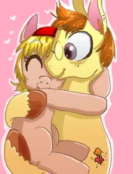 Size: 500x656 | Tagged: safe, artist:frostedminispooner, derpibooru import, oc, oc:nursery rhyme, oc:poké, pony, ask nursery rhyme, female, filly, foal, glasses, hug, image, male, png, stallion