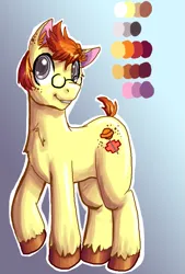 Size: 885x1306 | Tagged: safe, artist:frostedminispooner, derpibooru import, oc, oc:nursery rhyme, earth pony, pony, ask nursery rhyme, glasses, image, male, png, reference sheet, solo, stallion