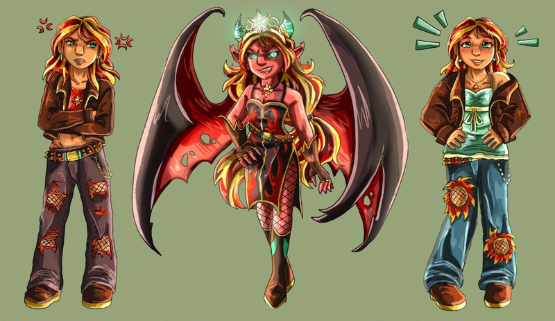 Size: 1147x664 | Tagged: safe, derpibooru import, sunset shimmer, human, equestria girls, clothes, clothing redesign, cross-popping veins, emanata, g4, humanized, image, jeans, pants, png, redesign, ripped jeans, ripped pants, solo, sunset satan, torn clothes