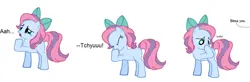 Size: 1024x334 | Tagged: safe, artist:sarahgirl1998, derpibooru import, oc, unofficial characters only, bow, comic, hair bow, image, jpeg, offscreen character, pre sneeze, simple background, sneezing, white background