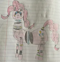 Size: 2936x3015 | Tagged: safe, artist:redwing116, derpibooru import, pinkie pie, earth pony, pony, robot, robot pony, alternate universe, drawing, female, g4, image, jpeg, lined paper, traditional art