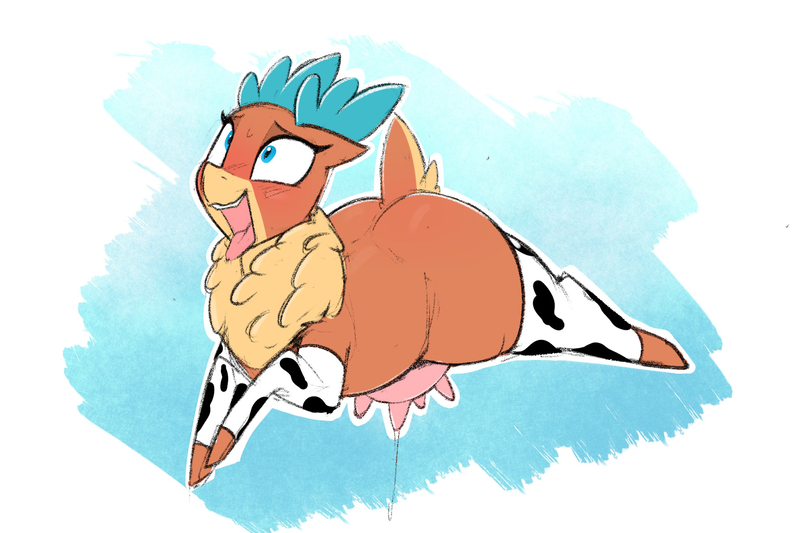 Size: 2500x1667 | Tagged: suggestive, artist:welost, derpibooru import, velvet reindeer, deer, them's fightin' herds, ahegao, community related, cowprint, fanfic art, fanfic in the description, image, jpeg, milk, open mouth, tongue out, udder